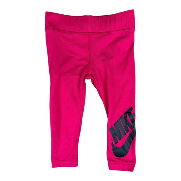 Nike Girls Just Do It Leggings Rush Pink Pants Black Logo 2T - Picture 1 of 8